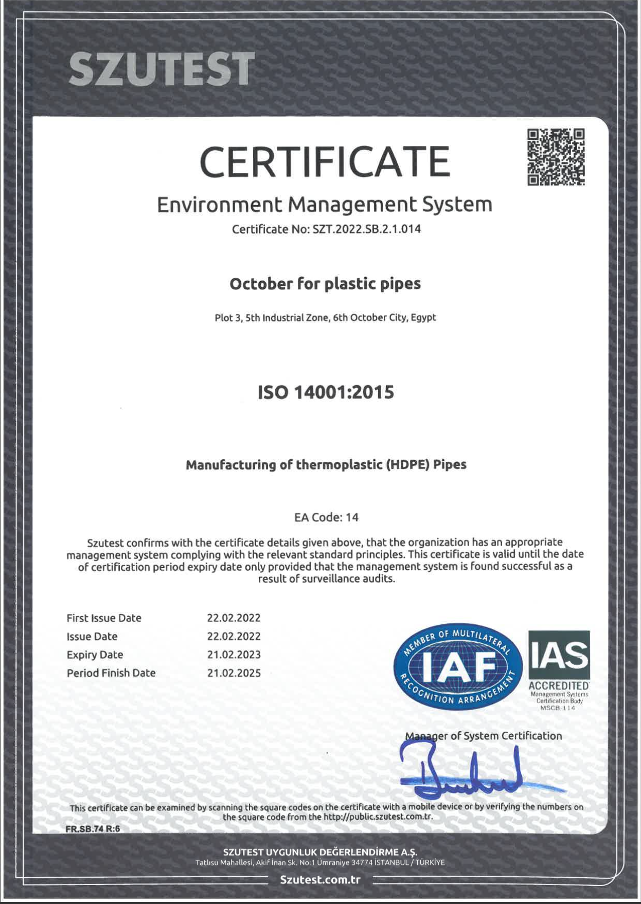 ISO 14001- Enviornmental Management System ( Spiral Pipes)